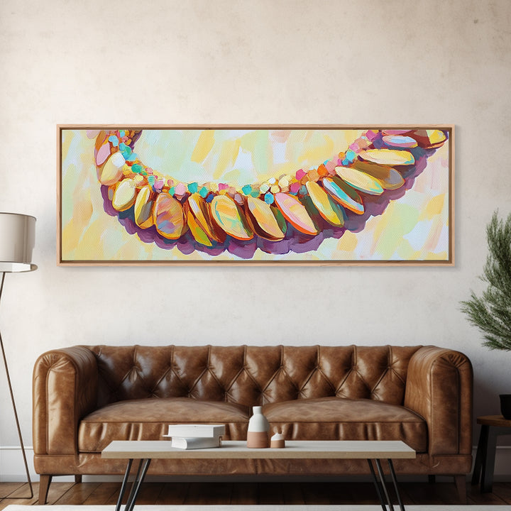 Pastel Seashell Necklace Wall Art, Coastal Beach House Decor Canvas Print, Ocean Wall Decor, Feminine Boho Art Print For Bedroom