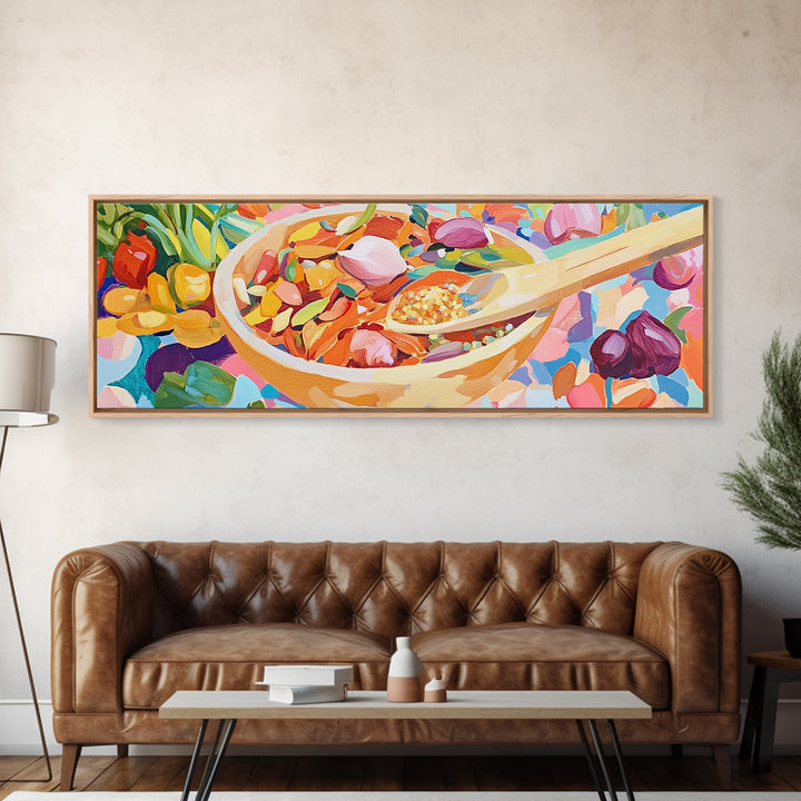 Colorful Kitchen Spice Bowl Canvas Print, Whimsical Food Wall Art, Bright Dining Room Decor, Chef Gift, Housewarming Gift