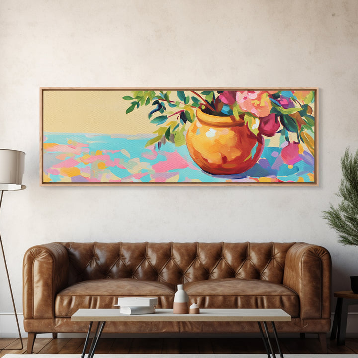 Orange Vase With Loose Floral Bouquet Wall Art, Minimalist Still Life Print, Warm Neutral Home Decor, Modern Wall Decor Gift