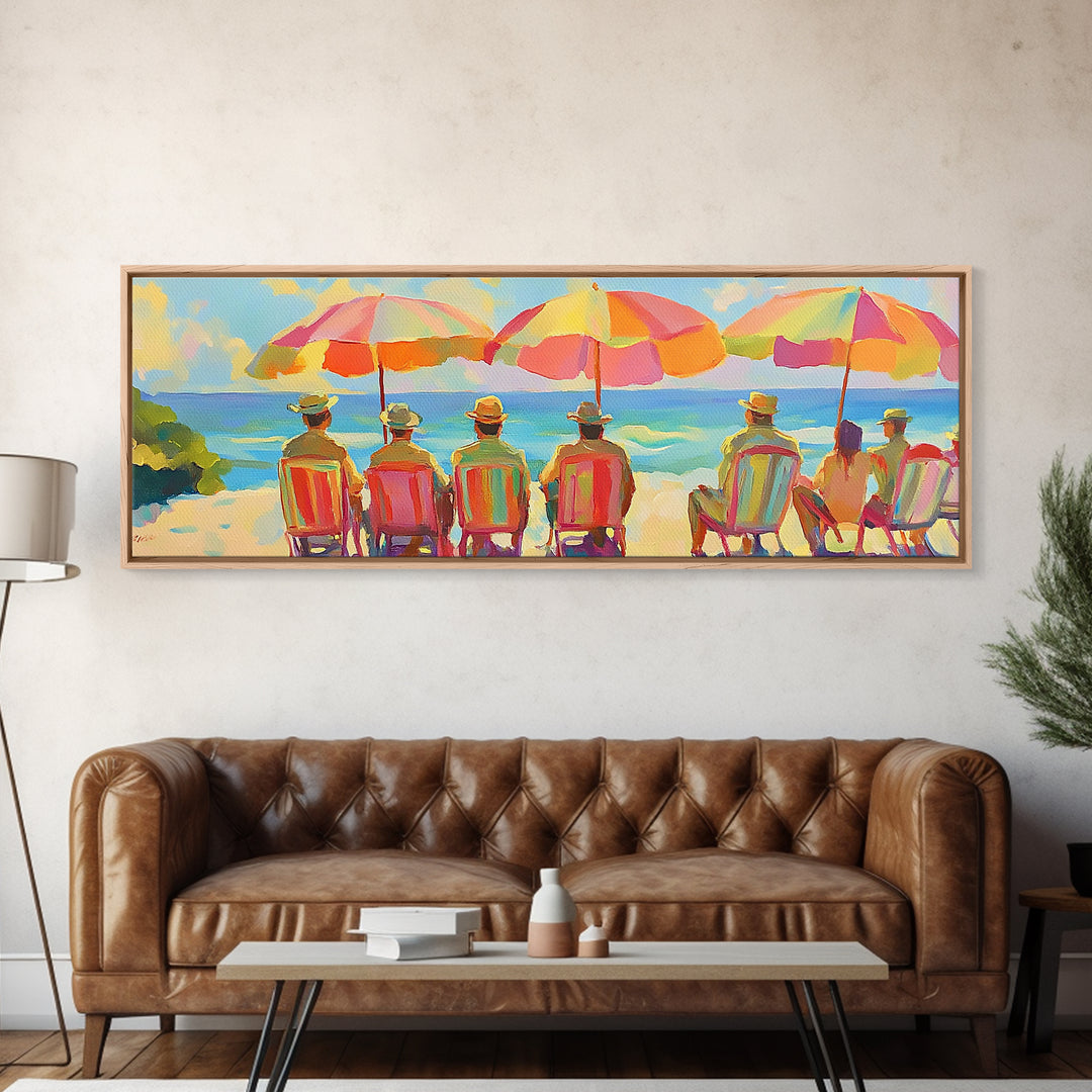 Beach Umbrellas With Seaside Chairs Wall Art, Coastal Canvas Print, Summer Beach Decor, Beach House Living Room Art, Ocean Wall Decor