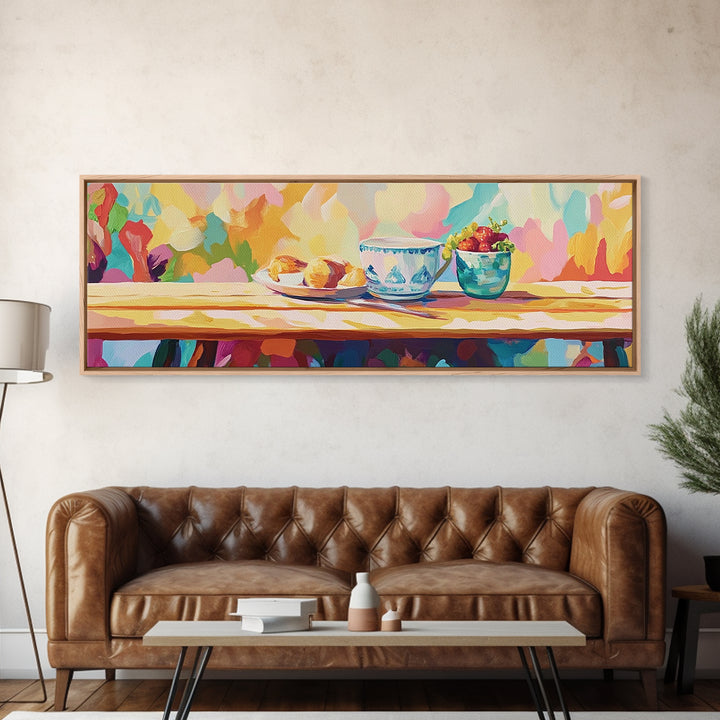 Colorful Breakfast Still Life With Blue Teacup And Berries Wall Art, Bright Kitchen Decor, Dining Room Print, Foodie Gift