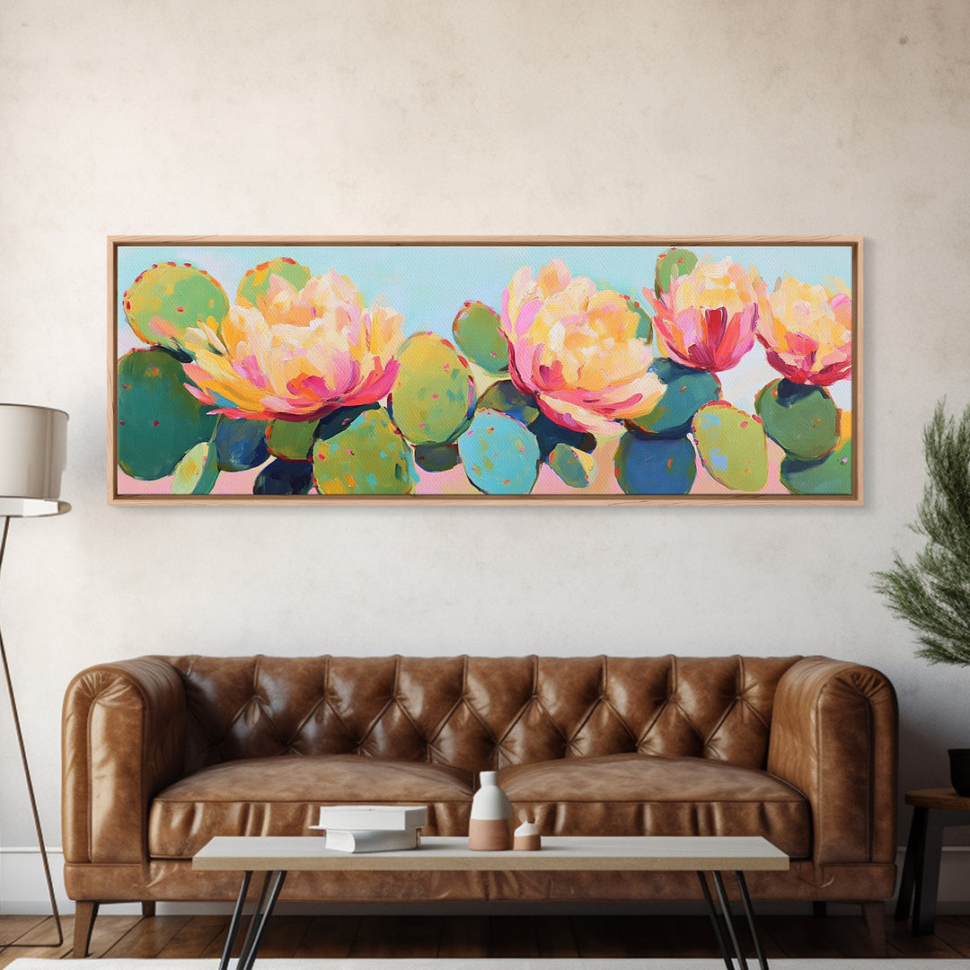 Prickly Pear Cactus Flowers Wall Art, Southwestern Canvas Print, Colorful Desert Decor, Botanical Art, Housewarming Gift
