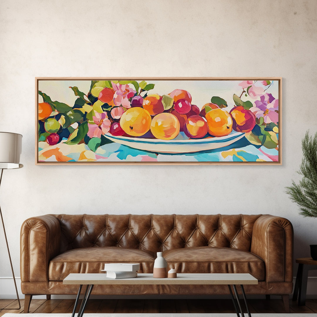 Bright Citrus Fruit Platter Canvas Print, Colorful Kitchen Wall Art, Farmhouse Dining Room Decor, Foodie Gift, Art Print