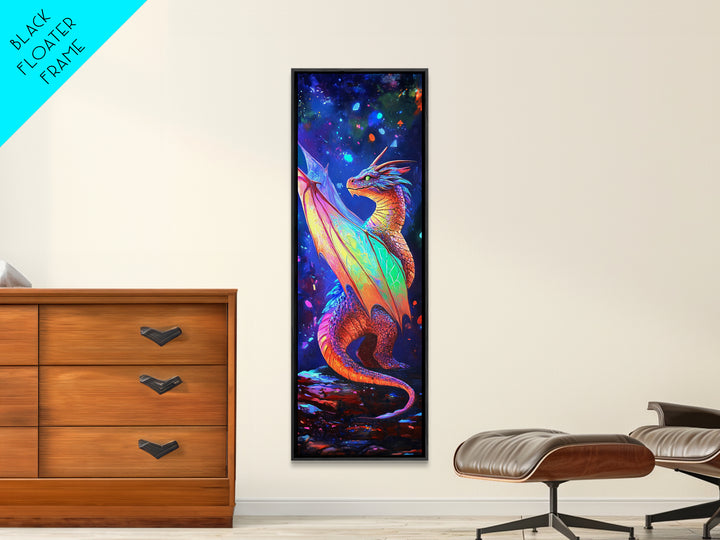 Rainbow Dragon Canvas Print, Vibrant Fantasy Art, Mythical Creature Painting, Colorful Wall Art, Gamer Room Decor Gift Idea