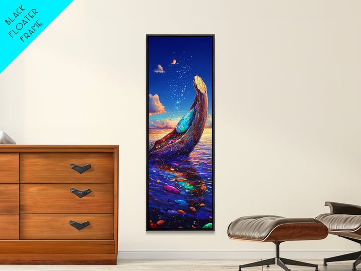 Moonlit Ocean Whale Canvas Print, Colorful Seascape Painting, Magical Coastal Wall Art, Beach House Decor, Fantasy Gift Idea