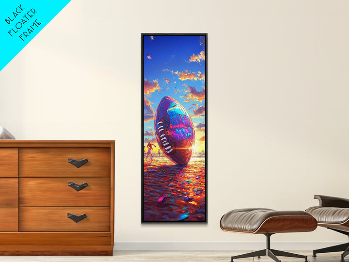 Giant Football At Sunset Beach Canvas Print, Sports Wall Art, Boys Room Decor, Game Room Art, Gift For Him, Sports Gift For Dad