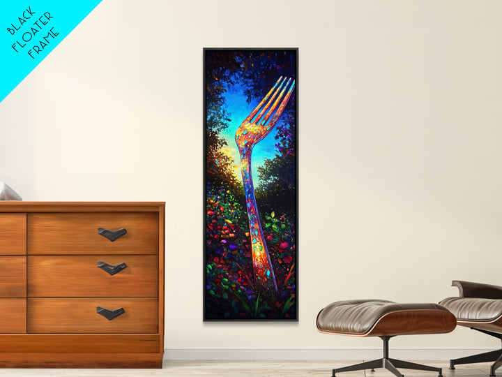Giant Rainbow Fork In Garden Wall Art, Surreal Kitchen Canvas Print, Whimsical Food Decor, Funky Dining Room Art Print Gift