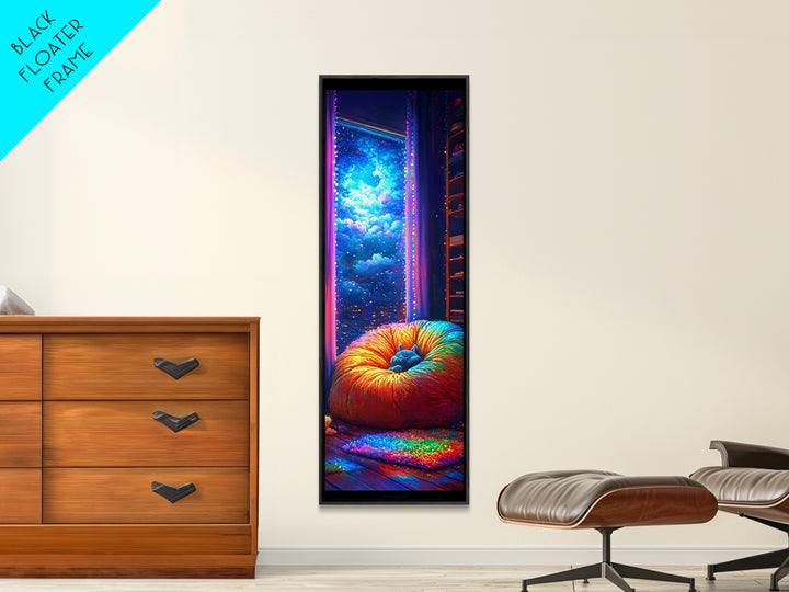 Cozy Rainbow Bean Bag By Starry Window Wall Art, Whimsical Bedroom Canvas Print, Galaxy Room Decor, Dreamy Art Gift For Her