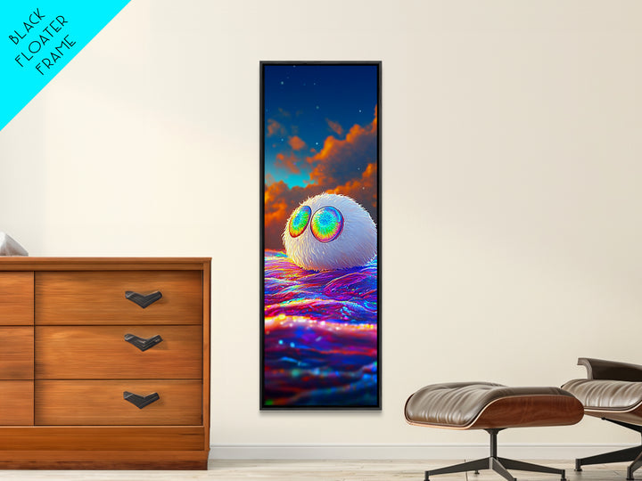 Fluffy White Creature With Rainbow Sunglasses Wall Art, Whimsical Animal Art, Cute Kids Room Decor, Colorful Gift Print Poster