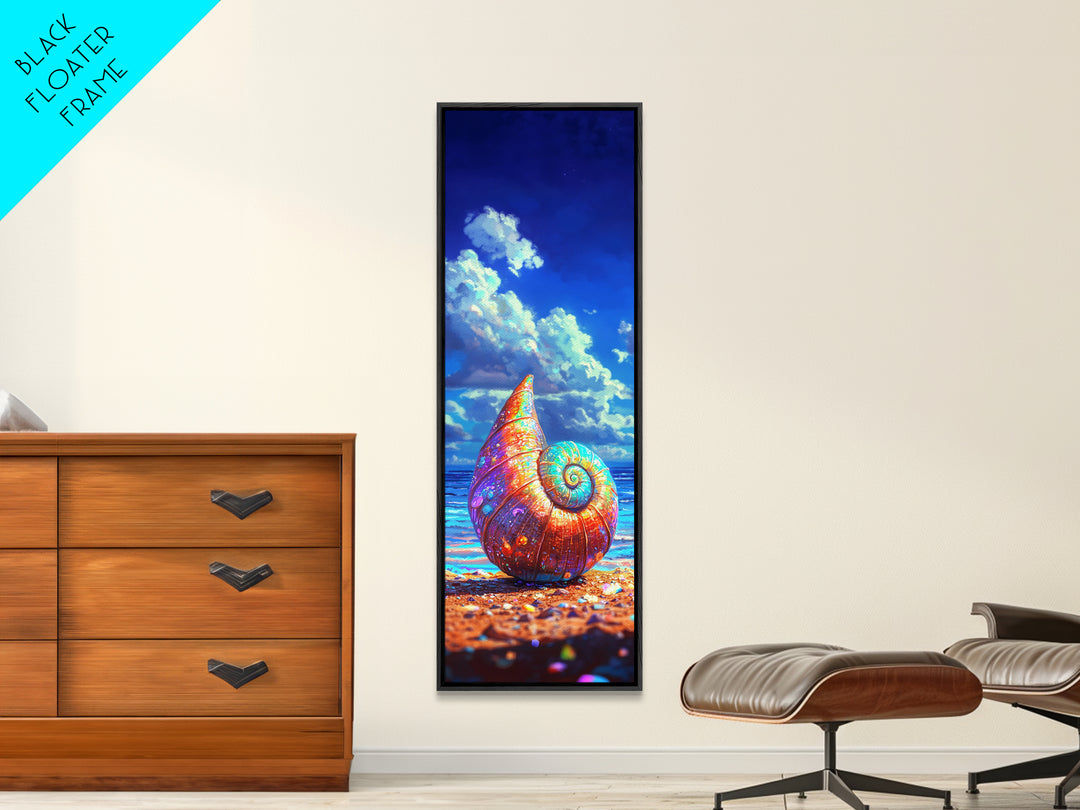 Rainbow Nautilus Shell On Sunny Beach Canvas Print, Coastal Wall Art, Ocean Decor, Seashell Art Print, Beach House Gift Idea