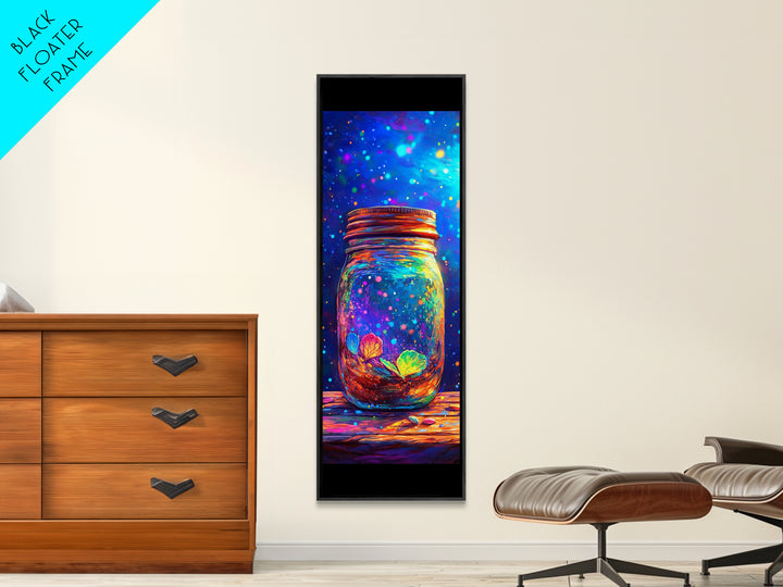 Glowing Mason Jar With Butterfly And Leaves Wall Art, Magical Celestial Canvas Print, Whimsical Nature Decor Gift For Her