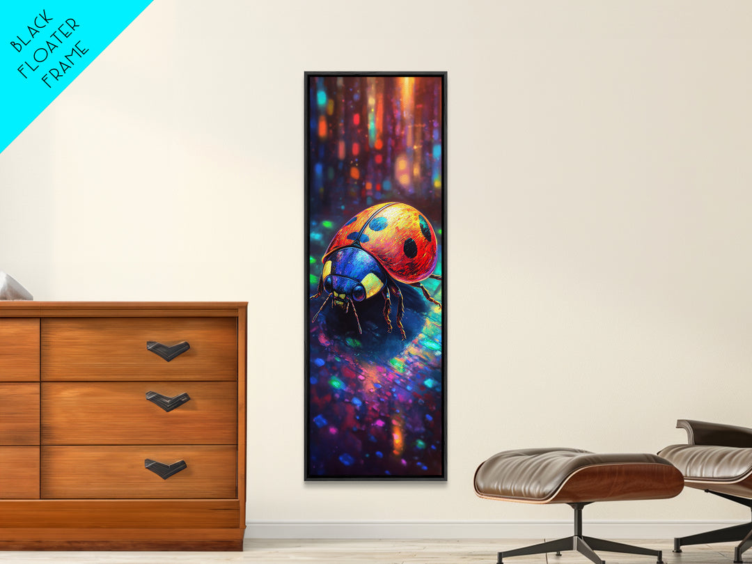 Vivid Rainbow Ladybug Wall Art, Colorful Animal Art Print, Whimsical Wildlife Decor, Nature Inspired Living Room Art, Unique Gift