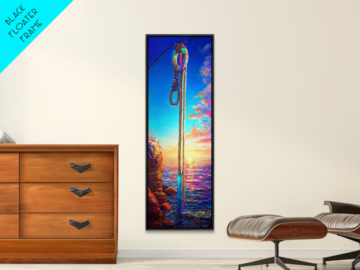 Seaside Rope Knot Wall Art, Nautical Canvas Print, Coastal Decor, Ocean Sunset Landscape, Beach House Statement Artwork, Housewarming Gift