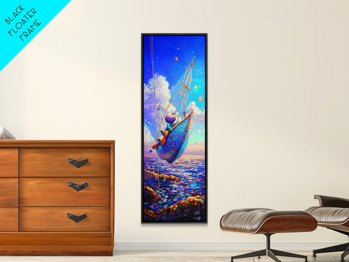Colorful Hammock Over Ocean Cliffs Canvas Print, Coastal Wall Art, Beach House Decor, Nautical Wall Art, Summer Travel Poster