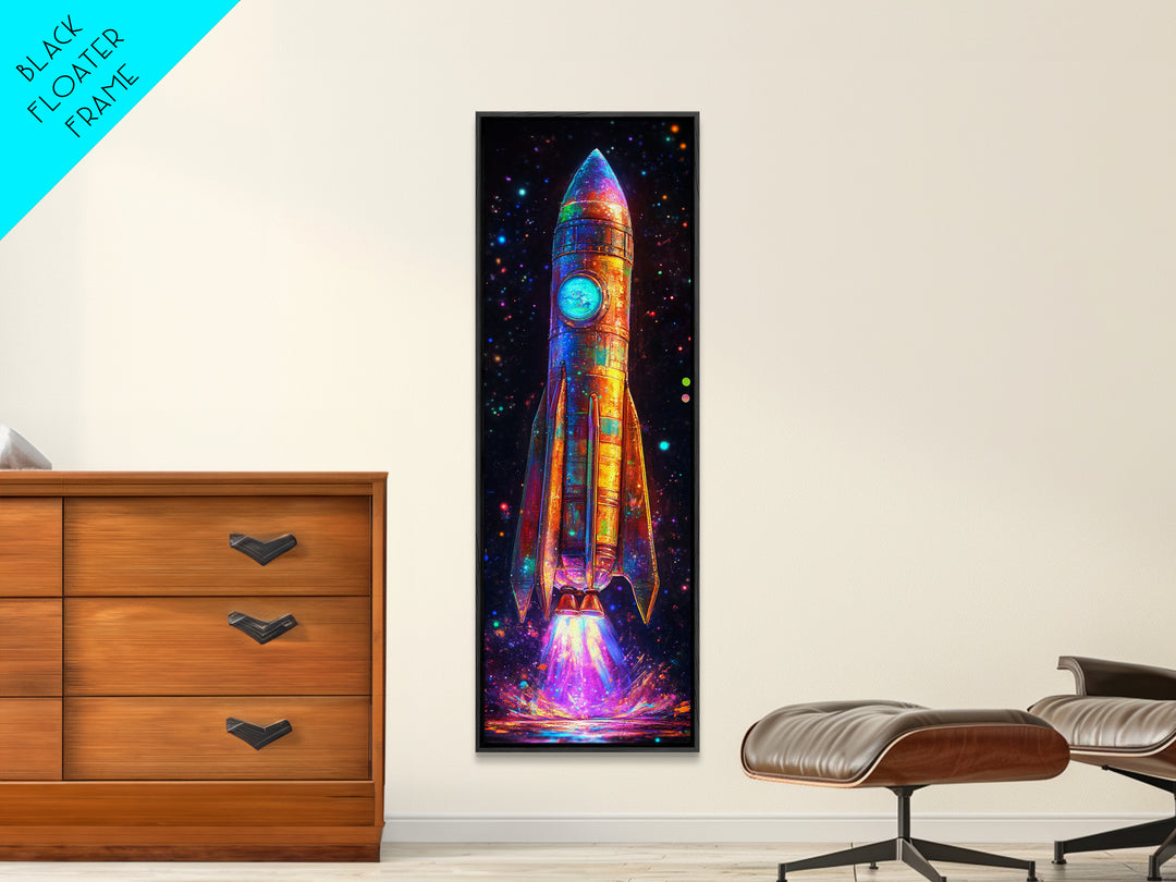 Glowing Retro Rocket Ship Wall Art, Sci Fi Canvas Print, Space Wall Decor, Astronomy Poster, Kids Room Decor, Gift For Him