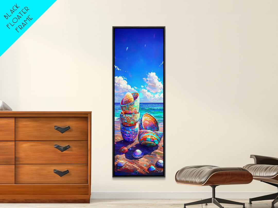 Stacked Seashells Beach Wall Art, Coastal Canvas Print, Ocean Wall Decor, Nautical Wall Art, Beach House Decor, Gift For Her