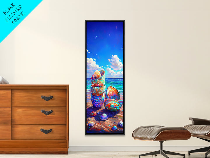 Stacked Seashells Beach Wall Art, Coastal Canvas Print, Ocean Wall Decor, Nautical Wall Art, Beach House Decor, Gift For Her