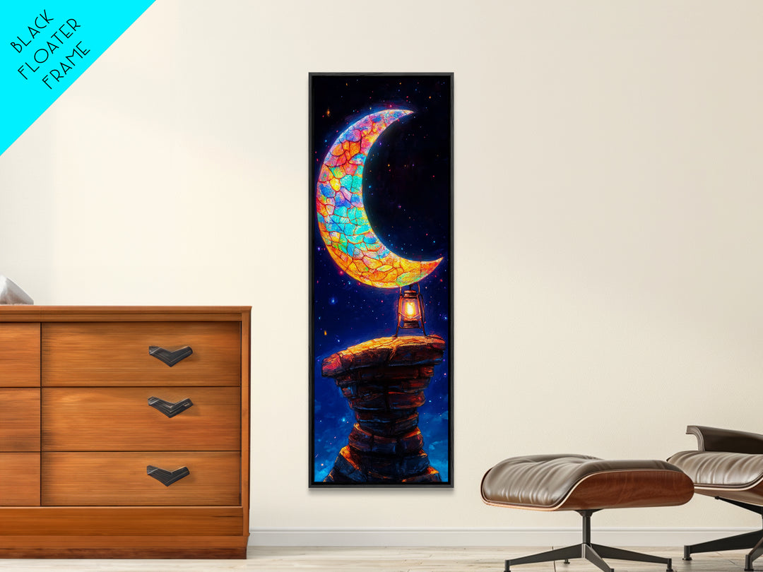 Stained Glass Crescent Moon Wall Art, Celestial Canvas Print, Night Sky Decor, Mystical Wall Decor, Nursery Wall Art, Gift For Her