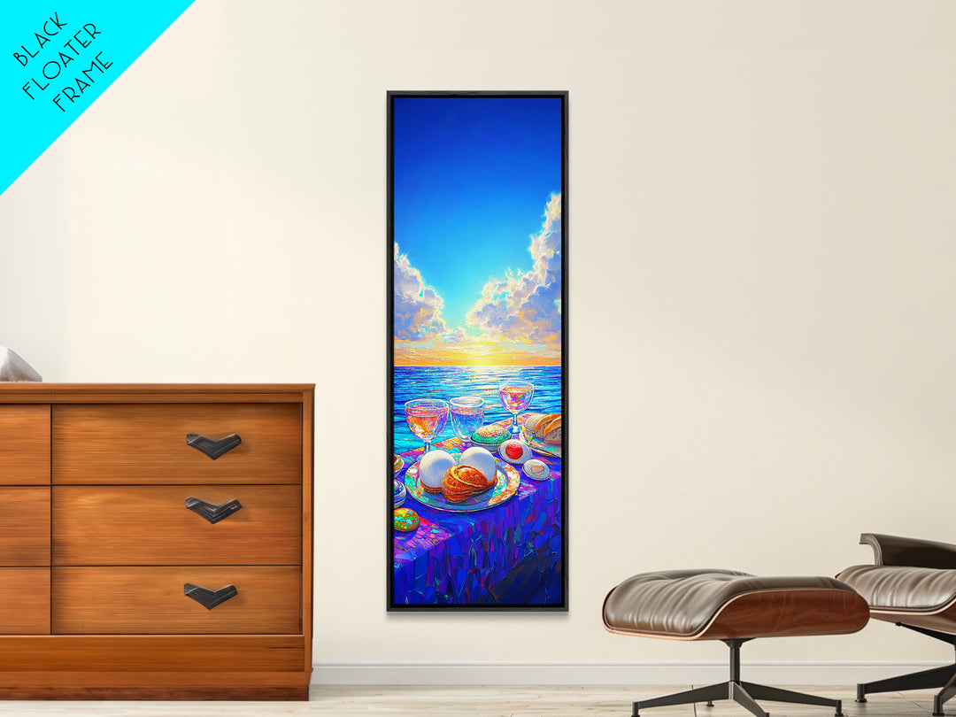 Sunny Seaside Breakfast Table Canvas Print, Coastal Kitchen Wall Art, Beach House Decor, Foodie Gift, Dining Room Prints