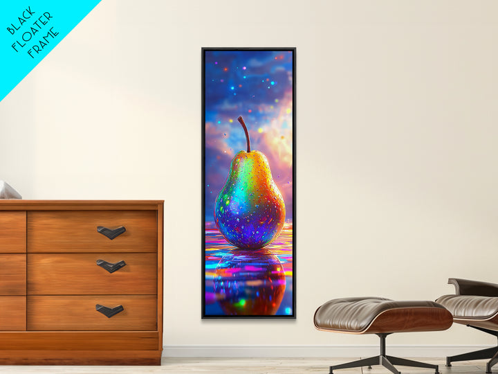 Glowing Rainbow Pear Still Life Canvas Print, Colorful Kitchen Wall Art, Modern Fruit Art Print, Dopamine Decor Gift, Housewarming Gift