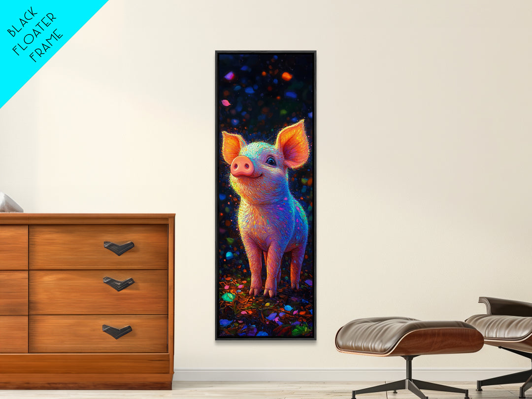 Neon Rainbow Piglet Canvas Print, Cute Animal Wall Art, Whimsical Nursery Decor, Farm Animal Art, Kids Room Decor Gift For Animal Lovers