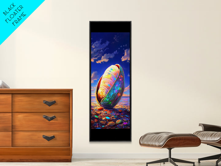 Iridescent Seashell On Pebble Beach Canvas Print, Coastal Wall Decor, Ocean Lover Gift, Beach House Decor, Nautical Art Print