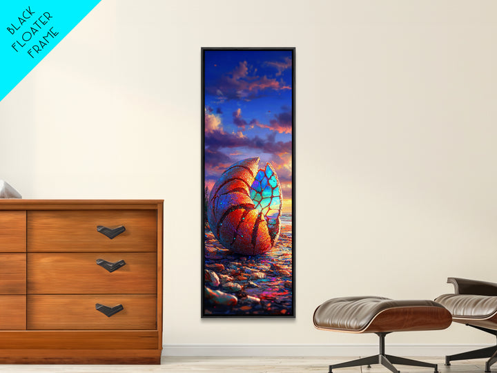 Rainbow Nautilus Seashell At Sunset Wall Art, Coastal Canvas Print, Beach House Decor, Ocean Landscape Art, Seaside Gift