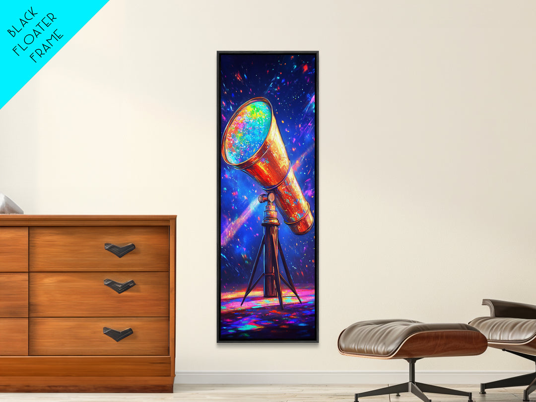Rainbow Telescope Pointed At Starry Sky Wall Art, Space Canvas Print, Astronomy Decor, Celestial Office Art, Gift For Him