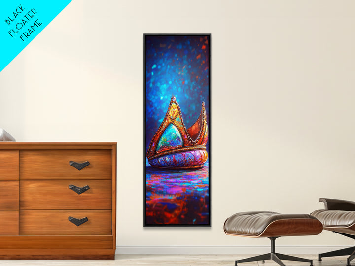 Jeweled Fantasy Crown With Blue Gem Wall Art, Royal Framed Canvas Print, Whimsical Decor, Maximalist Bedroom Art, Gift For Her