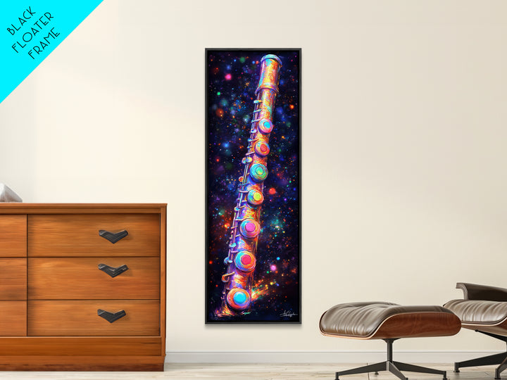Cosmic Rainbow Flute In Starry Space Wall Art, Music Studio Canvas Print, Music Room Decor, Sci Fi Wall Art, Gift For Him