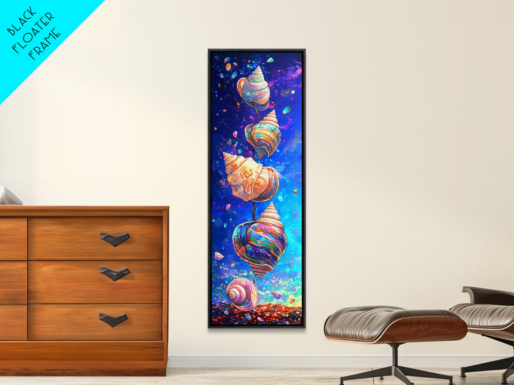 Floating Rainbow Seashells Canvas Print, Coastal Wall Art, Ocean Life Art, Beach House Decor, Vibrant Nautical Wall Decor