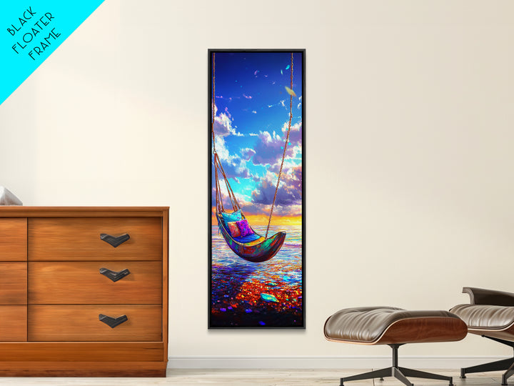 Sunset Ocean Hammock Wall Art, Beach House Decor, Coastal Wall Art Print, Relaxing Seascape For Bedroom And Living Room Decor