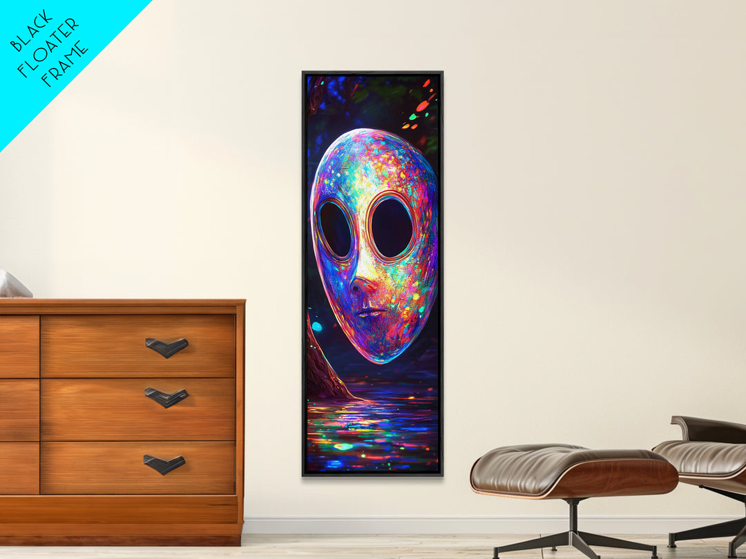 Iridescent Alien Mask By Neon Water Canvas Print, Sci Fi Wall Art, Surreal Fantasy Decor, Gaming Room Wall Decor, Modern Home Decor