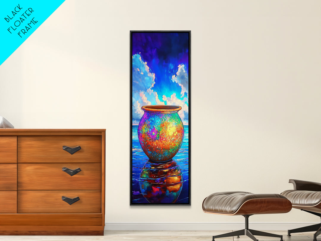 Rainbow Ceramic Pot By Ocean Sky Canvas Print, Coastal Wall Art, Colorful Beach Decor, Seascape Art Print, Housewarming Gift