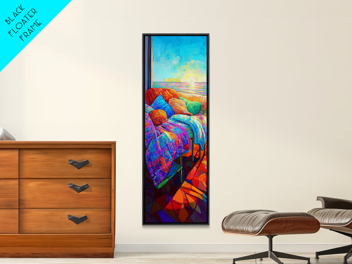 Colorful Seaside Sofa At Sunset Canvas Print, Coastal Wall Art, Boho Living Room Decor, Cozy Bedroom Art, Housewarming Gift