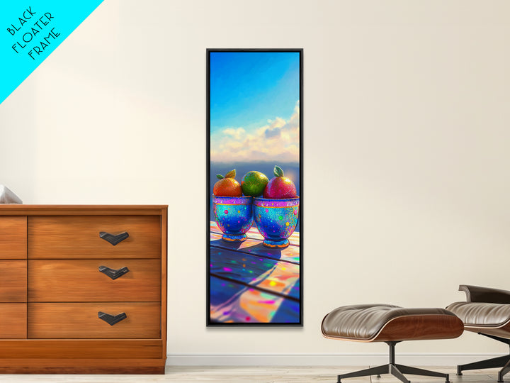 Citrus Fruit Cups By Sunny Ocean Canvas Print, Colorful Kitchen Wall Art, Coastal Home Decor, Tropical Dining Room Print