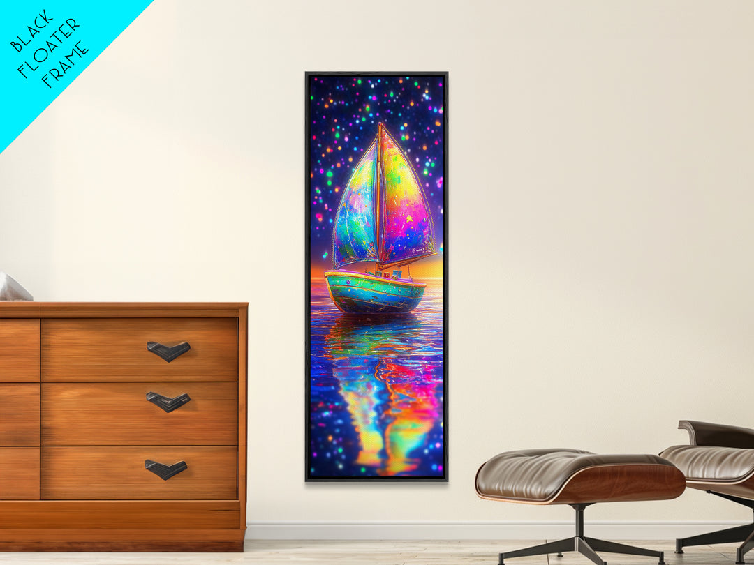 Rainbow Sailboat At Sunset Canvas Print, Colorful Coastal Wall Art, Nautical Ocean Decor, Beach House Gift, Modern Seascape