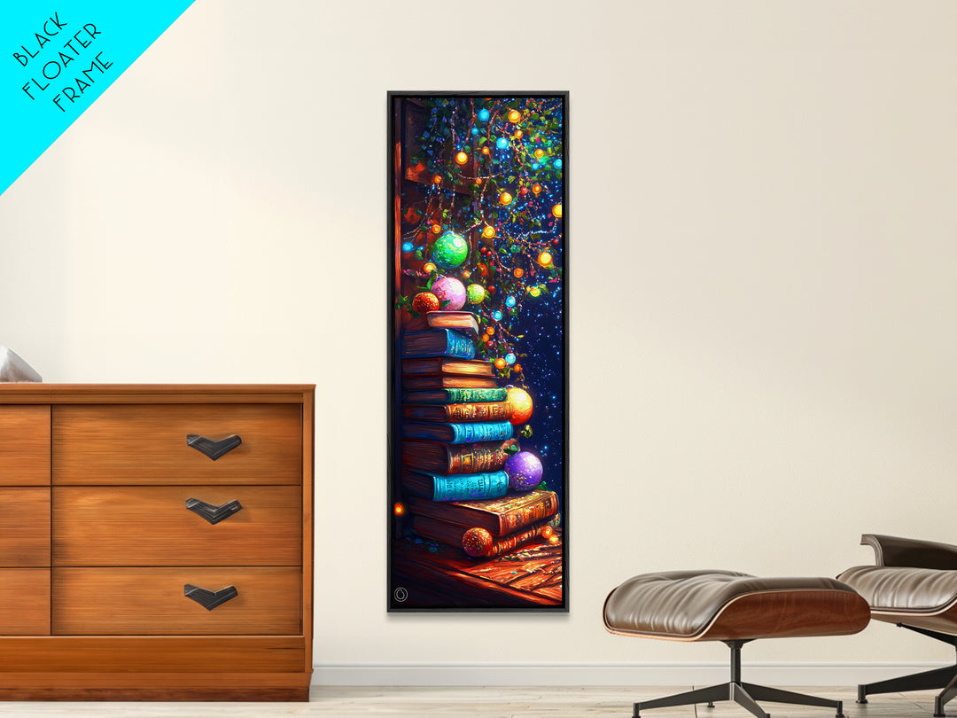 Stacked Books Christmas Tree Wall Art, Cozy Library Canvas Print, Bookish Decor, Holiday Home Decor, Housewarming Gift, Christmas Gift