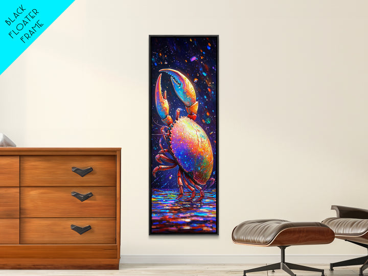 Vibrant Rainbow Crab With Raised Claw Canvas Print, Coastal Wall Art, Nautical Bathroom Decor, Colorful Ocean Animal Art