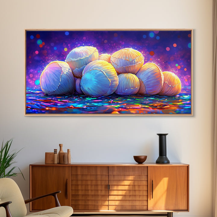 Pearlescent Seashell Cluster Wall Art, Coastal Beach House Decor, Ocean Life Canvas, Nautical Bathroom Art Gift For Her Home Decor