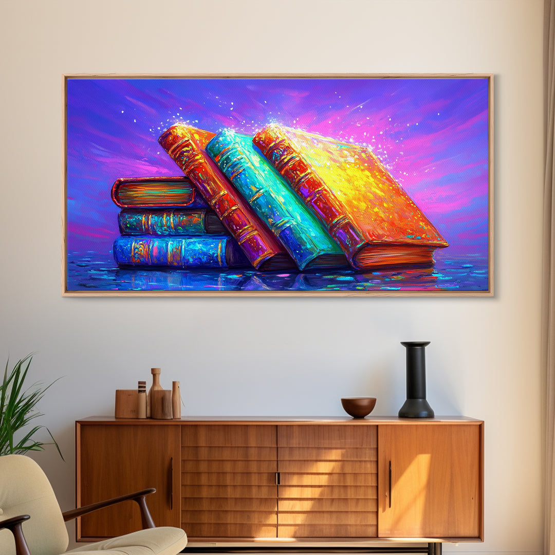 Vibrant Stacked Antique Books Canvas Print, Cozy Library Wall Art, Book Lover Gift, Reading Nook Decor, Home Office Decor