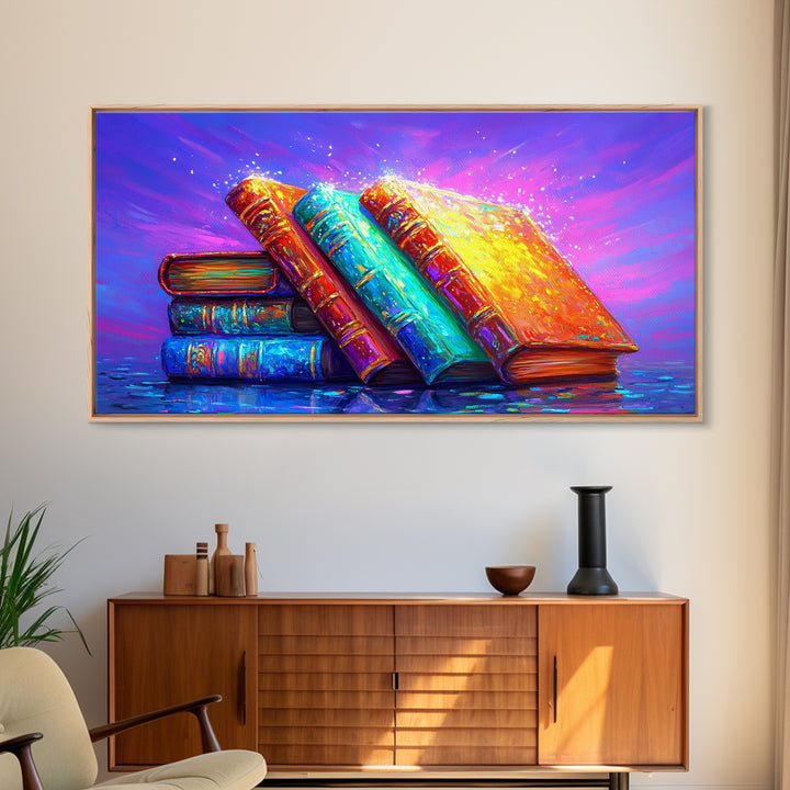 Vibrant Stacked Antique Books Canvas Print, Cozy Library Wall Art, Book Lover Gift, Reading Nook Decor, Home Office Decor