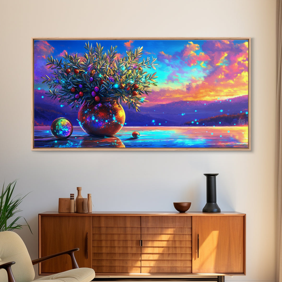 Mediterranean Olive Branches In Glowing Vase Wall Art, Italian Coastal Decor, Kitchen Wall Art, Lake Como Inspired Gift For Her