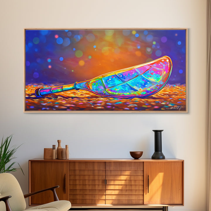 Stained Glass Canoe Paddle Wall Art, Colorful Coastal Canvas, Nautical Decor, Lake House Gift, Vibrant Beach House Print