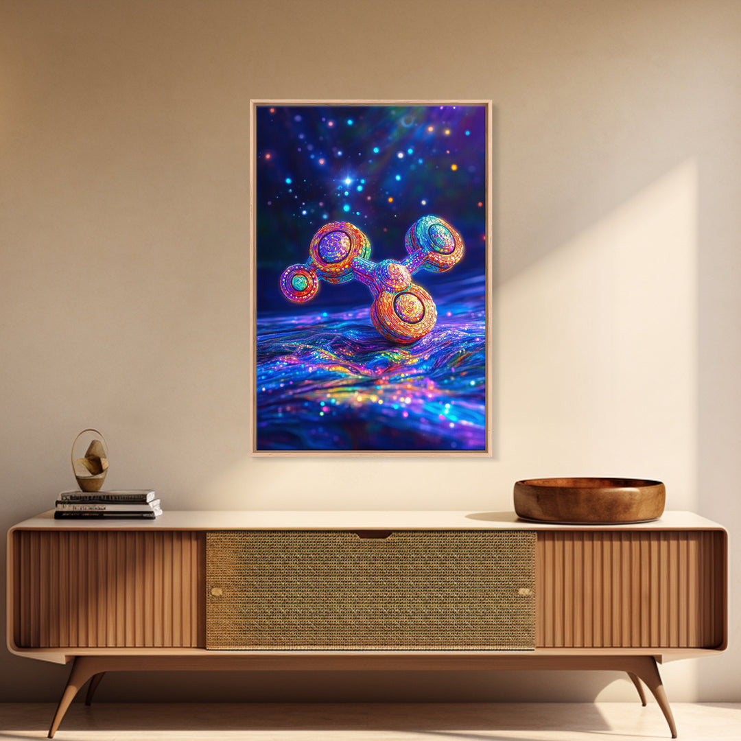 Glowing Rainbow Molecule Science Wall Art, Futuristic Space Art Print, Cyberpunk Decor, Medical Office Decor, Gift For Him