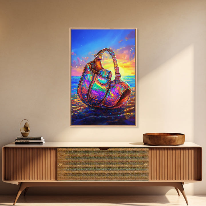 Iridescent Headphones On Sunset Beach Canvas Print, Music Studio Wall Art, Ocean Decor, Gamer Room Decor, Gift For Him, Art Gift