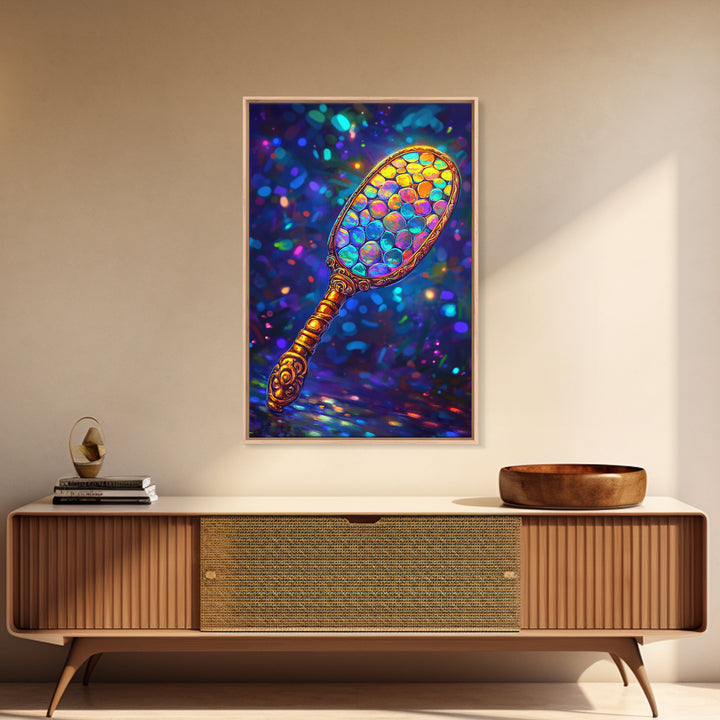 Iridescent Hand Mirror Wall Art, Rainbow Glass Painting, Maximalist Bathroom Decor, Dopamine Decor, Framed Canvas Print, Gift