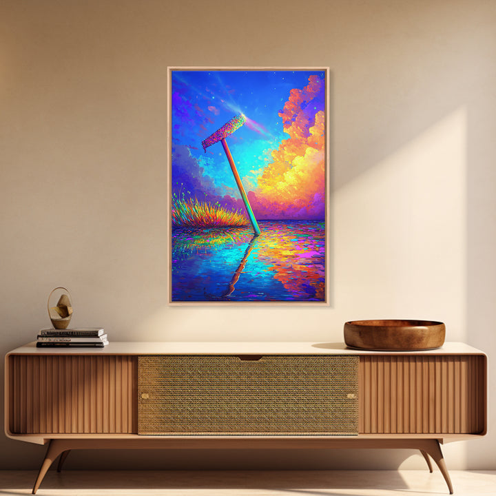 Glowing Rainbow Squeegee In Water Canvas Print, Surreal Wall Art, Dopamine Decor, Colorful Abstract Landscape, Statement Wall Art