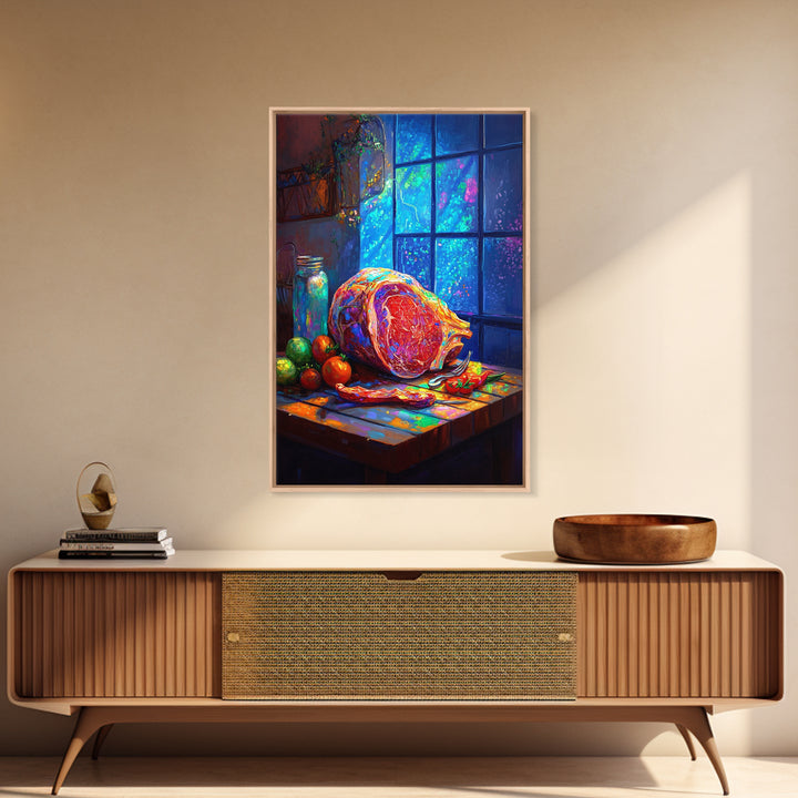 Rustic Ham Still Life By Blue Window Wall Art, Kitchen Canvas Print, Food Art, Farmhouse Decor, Dining Room Print, Housewarming Gift