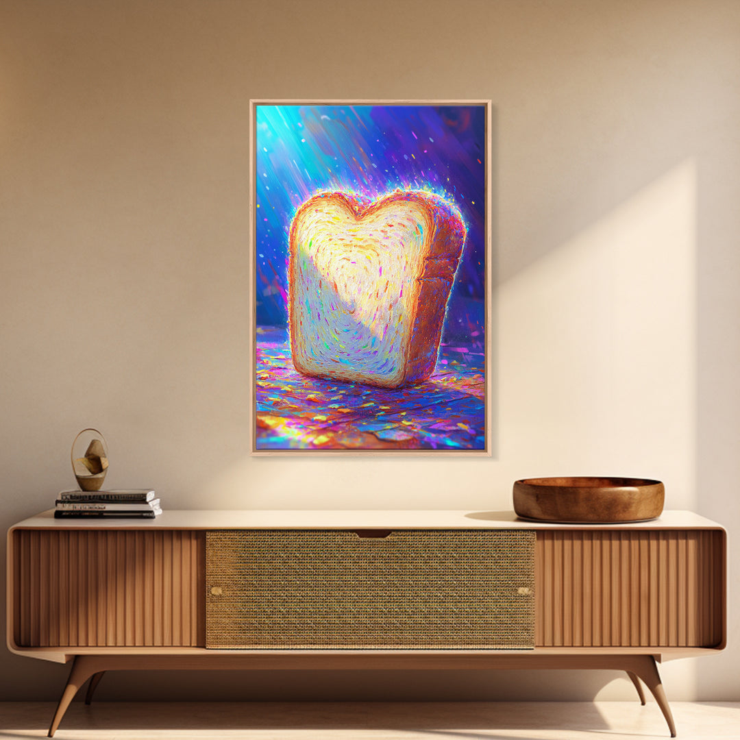 Glowing Heart Shaped Toast Slice Wall Art, Whimsical Kitchen Decor, Cute Food Art Print, Dopamine Decor, Unique Gift For Her